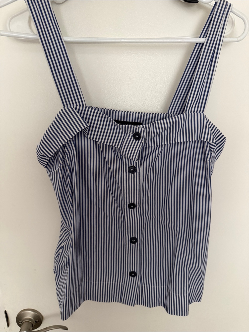 Banana Republic Navy and White Striped Button-Front Tank